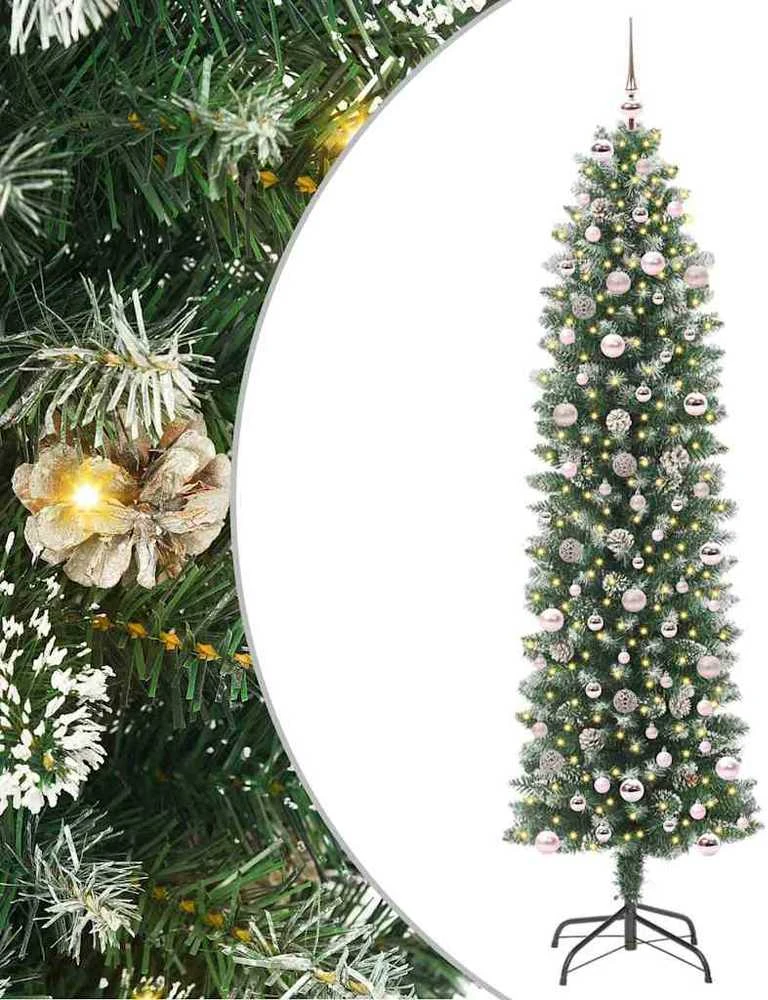Dirbtinis lieknas Kalėdų medis Žalia ir balta 240 cm
