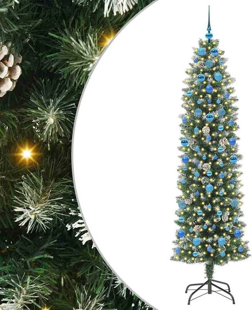 Dirbtinis lieknas Kalėdų medis Žalia ir balta 210 cm