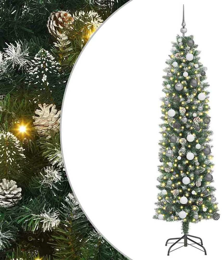 Dirbtinis lieknas Kalėdų medis Žalia ir balta 210 cm