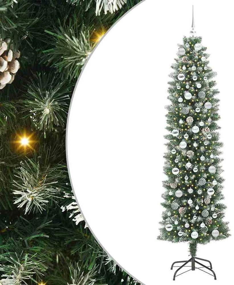 Dirbtinis lieknas Kalėdų medis Žalia ir balta 210 cm