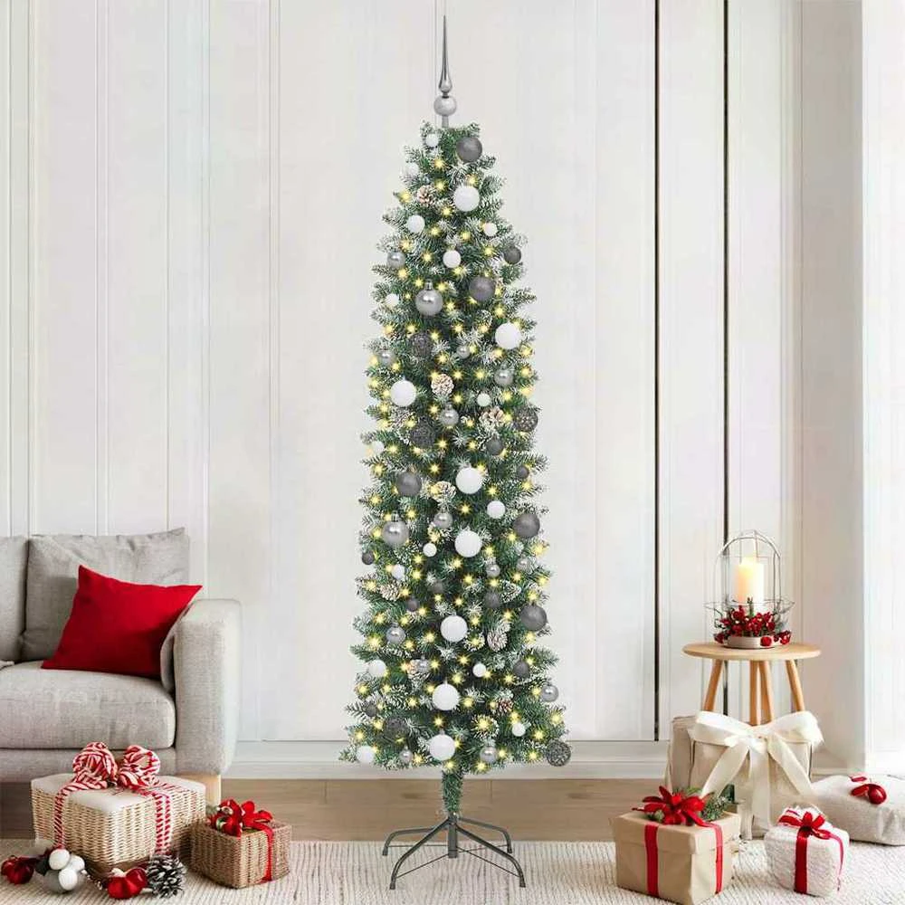 Dirbtinis lieknas Kalėdų medis Žalia ir balta 210 cm