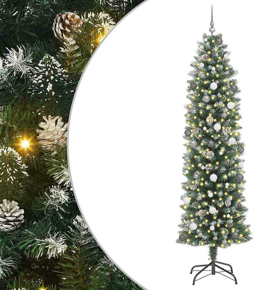 Dirbtinis lieknas Kalėdų medis Žalia ir balta 240 cm