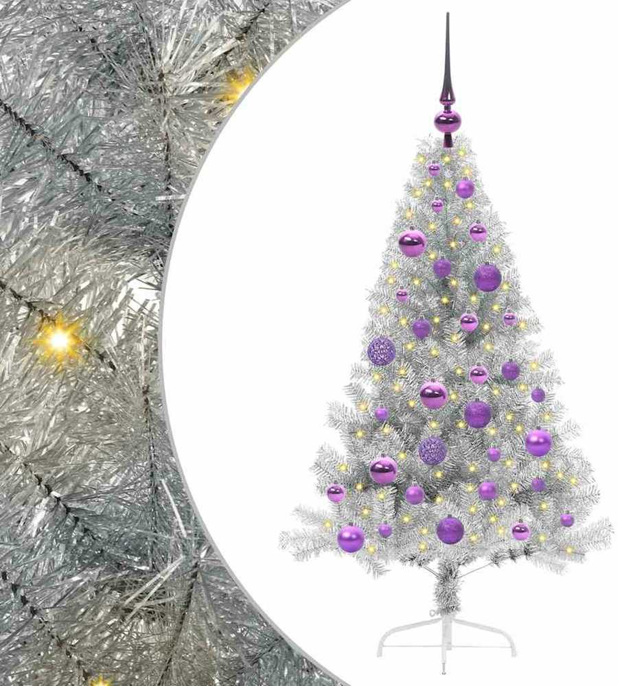 Dirbtinis prieššventinis eglutė su šviesomis Sidabro 120 cm PET