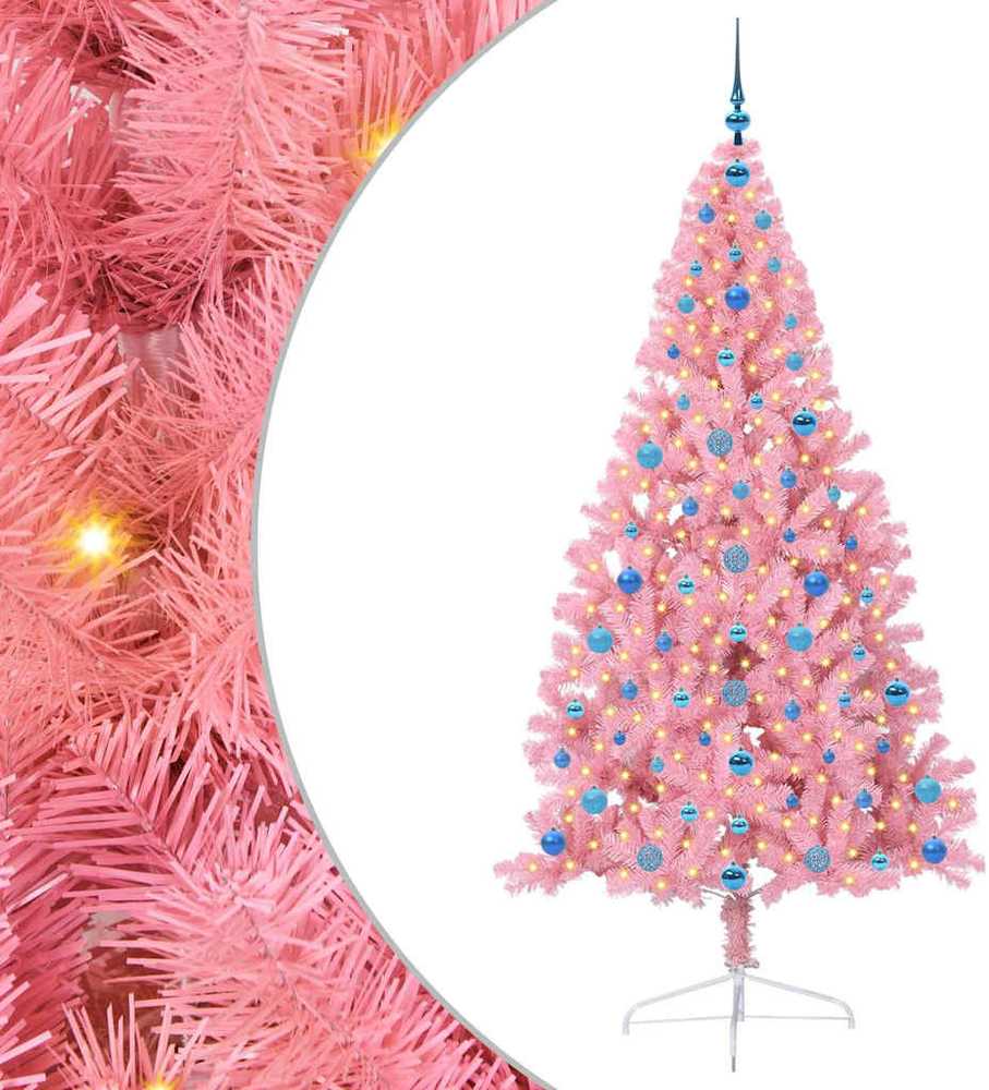 Dirbtinis prieššventinis eglutė su šviesomis Rožinė 210 cm PVC