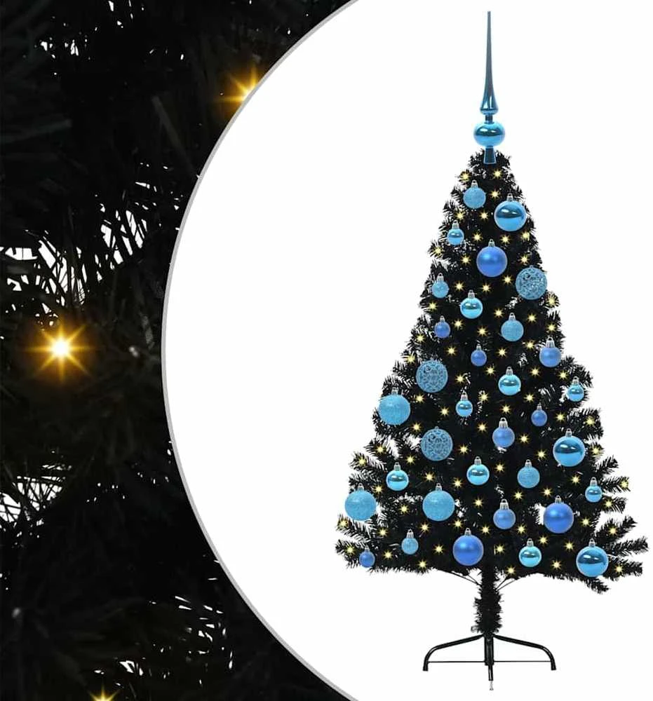 Dirbtinis prieššventinis eglutė su šviesomis Juoda 120 cm PVC