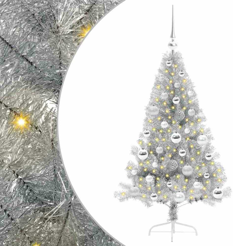 Dirbtinis prieššventinis eglutė su šviesomis Sidabro 120 cm PET