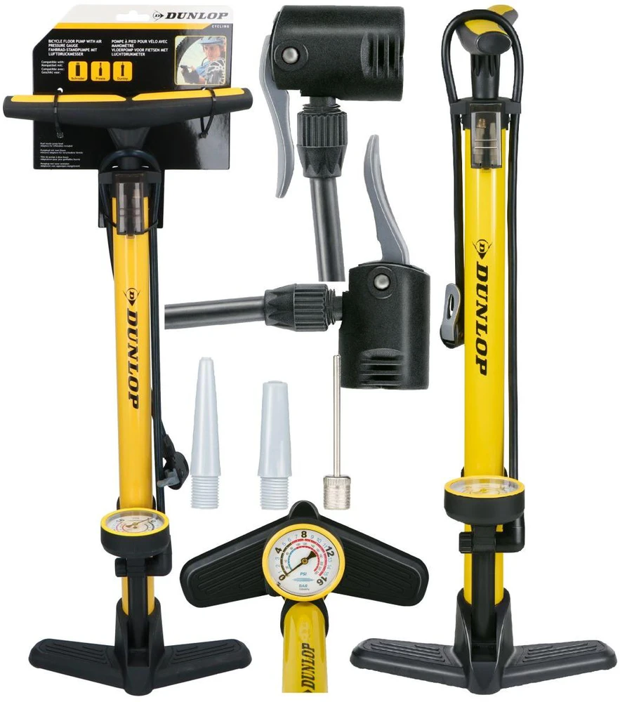DIRBTUVĖS IR DVIRAČIO POMPA 230PSI (16BAR) SU MANOMETRU GELTONA DUNLOP 255255