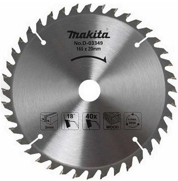 Makita T.C.T. pjūklas 165X2X20mm 18° T40 D-03349 T.C.T • 165 x20 mm • T40 • 18° • Medienai