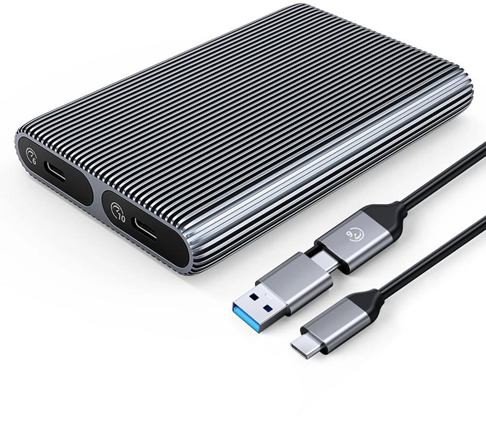 „Orico AM2C3-2SN“ dviem M.2 SATA+NVME diskams, USB-C 3.2, 6 Gb/s / 10 Gb/s, pilkas