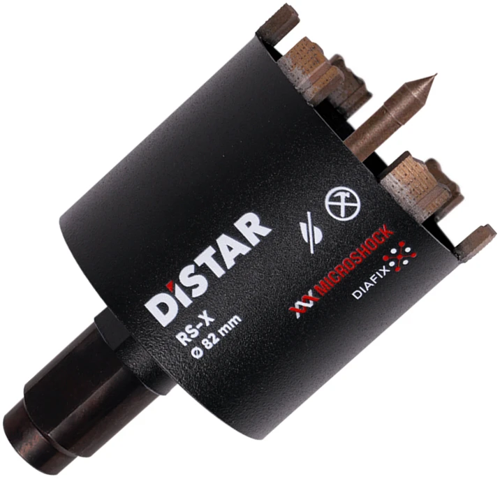 Grąžtas Deimantinė karūna rozetėms gręžti 68 mm, 72 mm, 82 mm RS-X Centrum, Distar su centratoriumi ir adapteriu iš M18 į M16, Karūnos skersmuo, mm: 82 mm