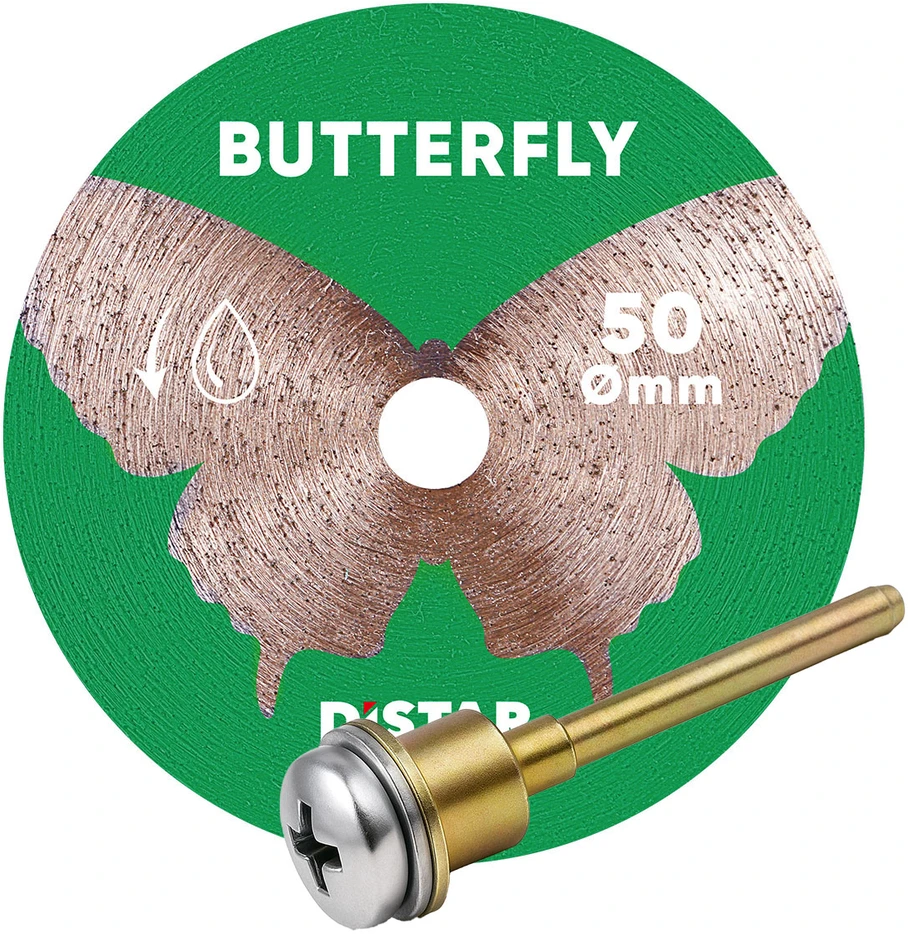 50 mm deimantinis diskas su koteliu graveriui, plytelėms pjauti, Butterfly, Distar