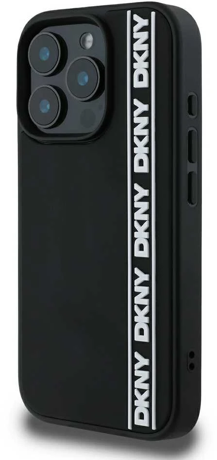 DKNY 3D Rubber Repeat Logo Line Apple iPhone 16 Pro Max dėklas telefonui juodos spalvos