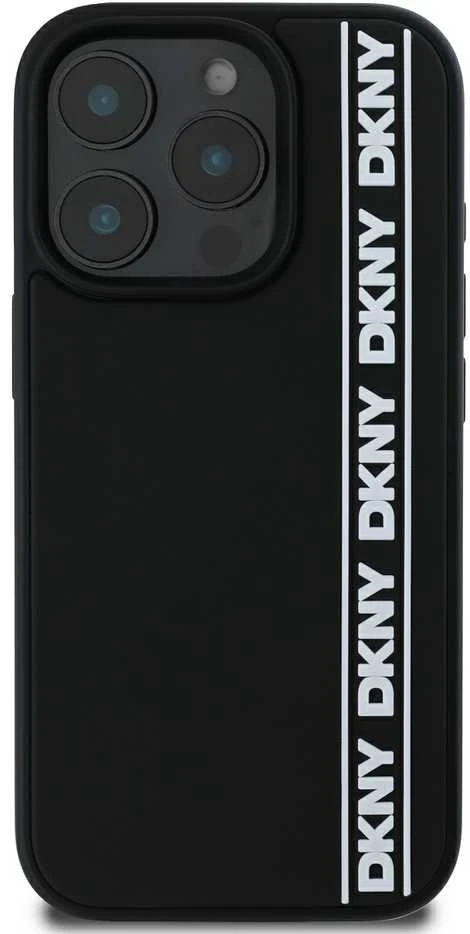 DKNY 3D Rubber Repeat Logo Line Apple iPhone 16 Pro Max dėklas telefonui juodos spalvos
