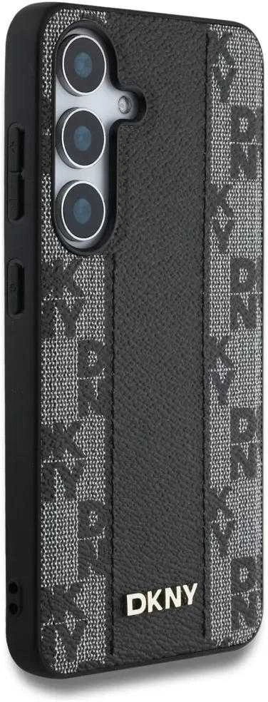 Dėklas DKNY Leather Checkered Pattern MagSafe Samsung Galaxy S25 juodos spalvos