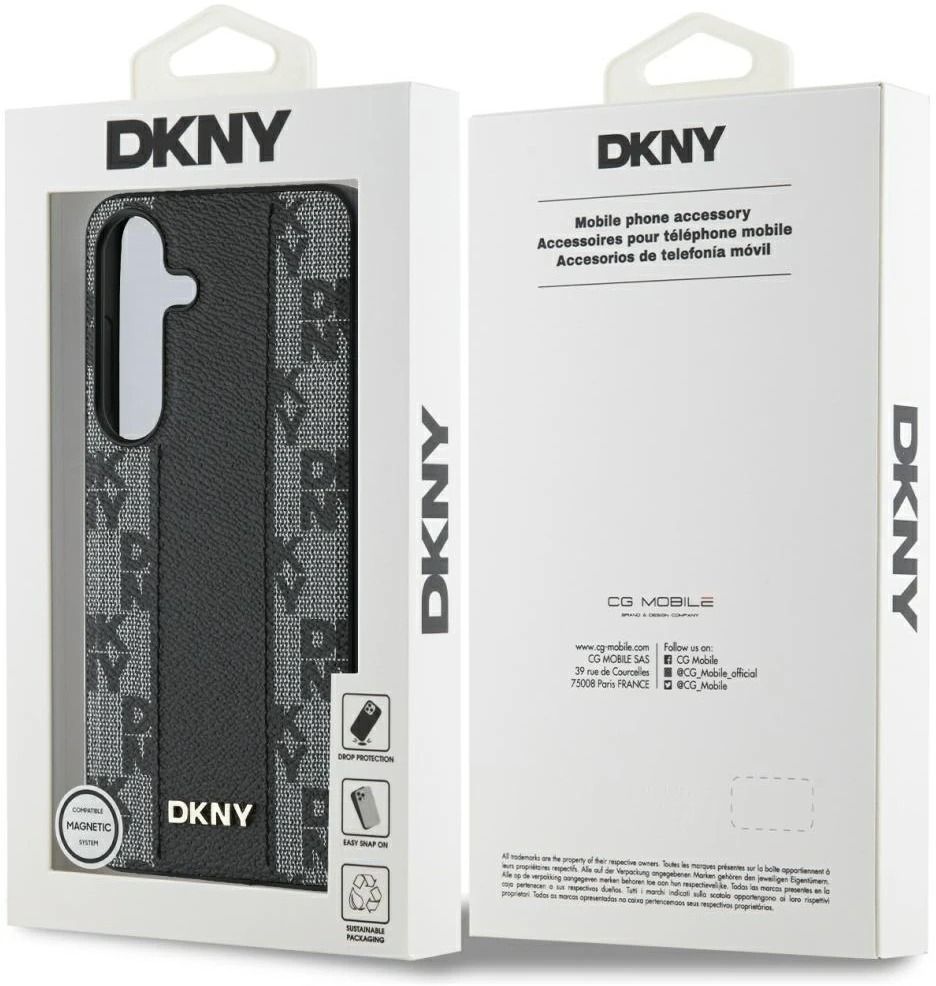 Dėklas DKNY Leather Checkered Pattern MagSafe Samsung Galaxy S25 juodos spalvos