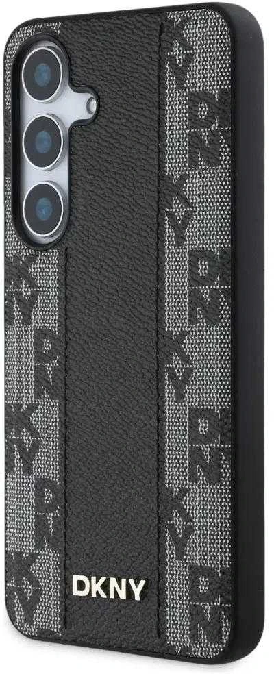Dėklas DKNY Leather Checkered Pattern MagSafe Samsung Galaxy S25 juodos spalvos