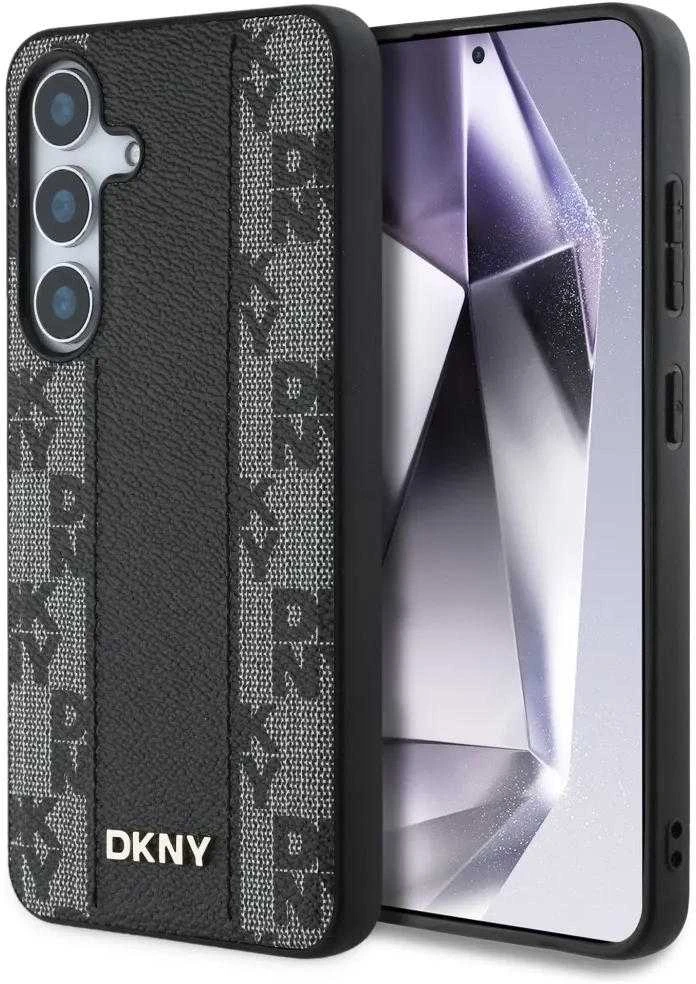 Dėklas DKNY Leather Checkered Pattern MagSafe Samsung Galaxy S25 juodos spalvos