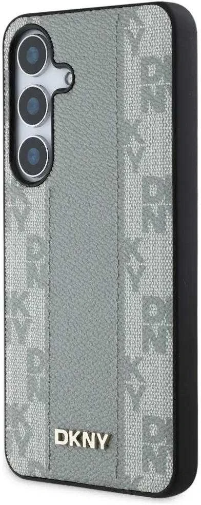 Dėklas DKNY odinis languotas MagSafe Samsung Galaxy S25 pilkšvas