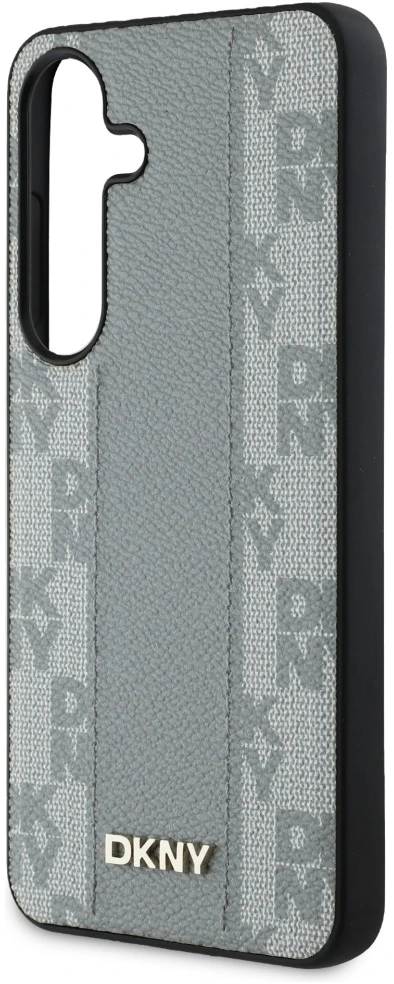Dėklas DKNY odinis languotas MagSafe Samsung Galaxy S25 pilkšvas