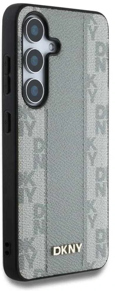 Dėklas DKNY odinis languotas MagSafe Samsung Galaxy S25 pilkšvas