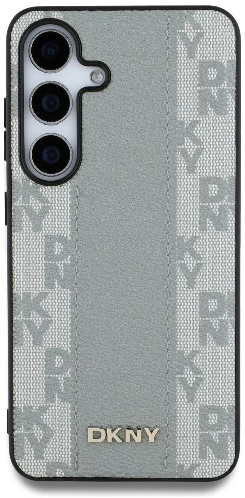 Dėklas DKNY odinis languotas MagSafe Samsung Galaxy S25 pilkšvas
