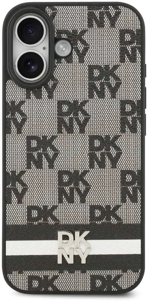 DKNY PU Leather Checkered Pattern and Stripe dėklas skirtas Apple iPhone 17 juodos spalvos