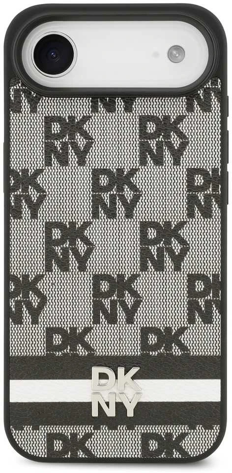 DKNY PU Leather Checkered Pattern and Stripe dėklas skirtas Apple iPhone Air juodos spalvos
