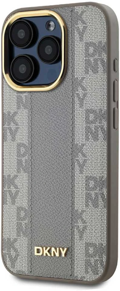 DKNY PU Leather Checkered Pattern Magsafe dėklas telefonui Apple iPhone 15 Pro Max rusvai gelsvas