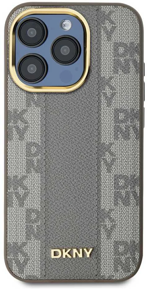 DKNY PU Leather Checkered Pattern Magsafe dėklas telefonui Apple iPhone 15 Pro Max rusvai gelsvas