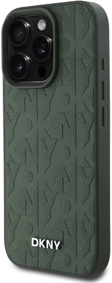 DKNY PU Leather Grid Pattern Magsafe Apple iPhone 16 Pro dėklas telefonui žalios spalvos