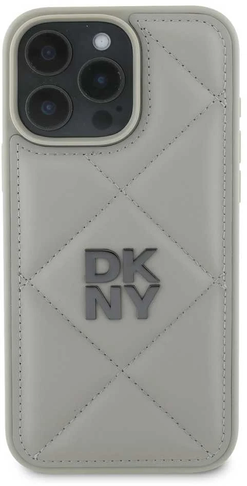 DKNY PU Leather Quilted Stack Logo Apple iPhone 16 Pro Max dėklas telefonui pilkos spalvos