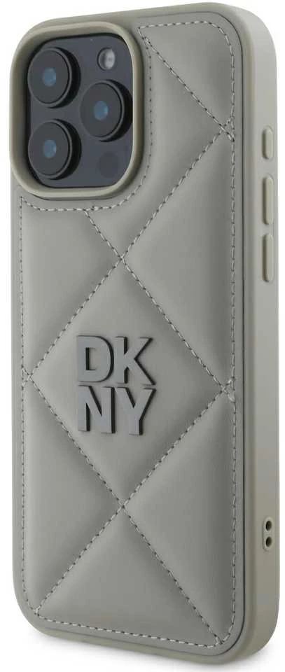 DKNY PU Leather Quilted Stack Logo Apple iPhone 16 Pro Max dėklas telefonui pilkos spalvos