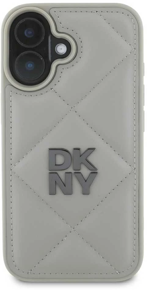 DKNY PU Leather Quilted Stack Logo Apple iPhone 16 Plus dėklas telefonui pilkos spalvos