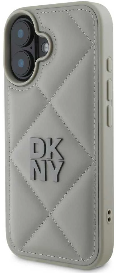 DKNY PU Leather Quilted Stack Logo Apple iPhone 16 Plus dėklas telefonui pilkos spalvos
