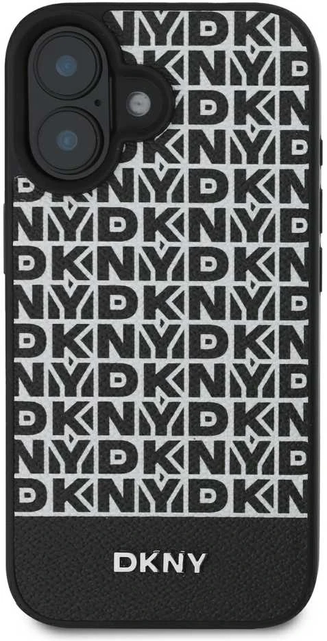 DKNY PU Leather Repeat Pattern Bottom Stripe MagSafe Apple iPhone 16 Plus dėklas telefonui juodos spalvos