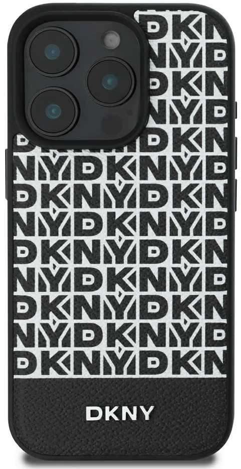 DKNY PU Leather Repeat Pattern Bottom Stripe MagSafe Apple iPhone 16 Pro dėklas telefonui juodos spalvos