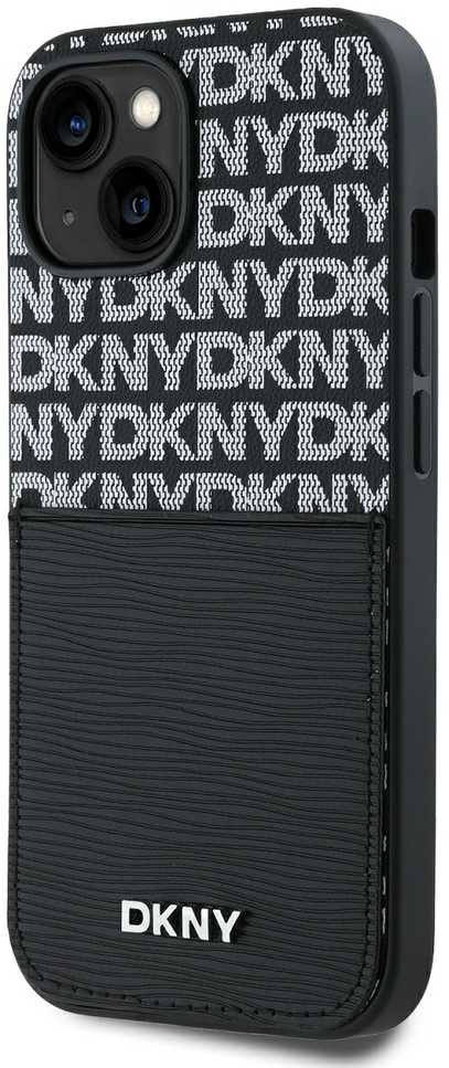 DKNY PU Leather Repeat Pattern Card Pocket dėklas telefonui Apple iPhone 14 juodos spalvos