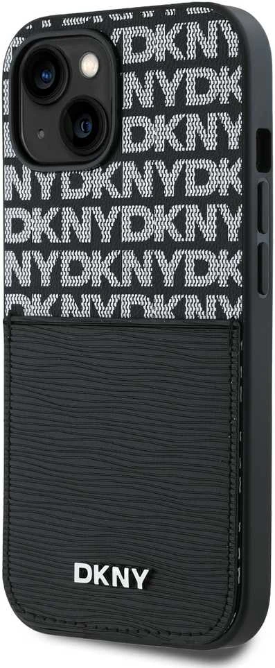 DKNY PU Leather Repeat Pattern Card Pocket dėklas telefonui Apple iPhone 15 juodos spalvos