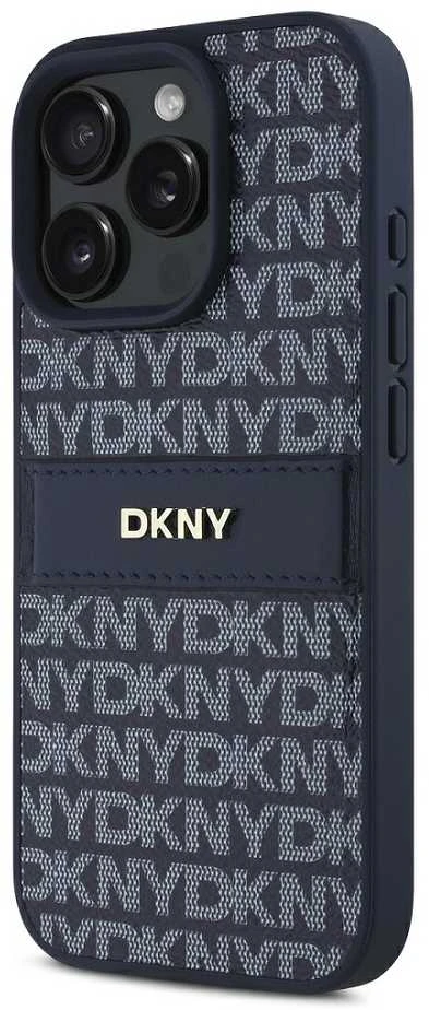 DKNY PU Leather Repeat Pattern Tonal Stripe Apple iPhone 16 Pro dėklas telefonui mėlynos spalvos