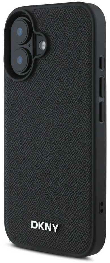 DKNY PU Leather Sidabrinis Metal Logo Magsafe Apple iPhone 16 dėklas jūsų telefonui juodos spalvos