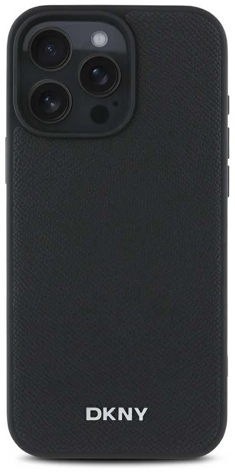 DKNY PU Leather Sidabrinis Metal Logo Magsafe Apple iPhone 16 Pro Max dėklas telefonui juodos spalvos