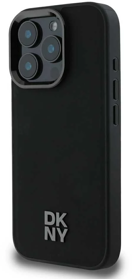 DKNY PU Leather Stack Logo Magsafe Apple iPhone 16 Pro dėklas telefonui juodos spalvos
