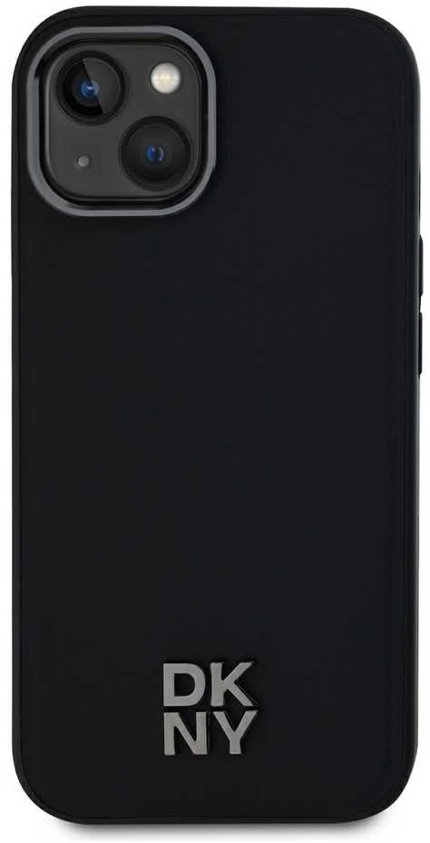 DKNY PU Leather Stack Logo Magsafe Dėklas, skirtas Apple iPhone 15 juodos spalvos