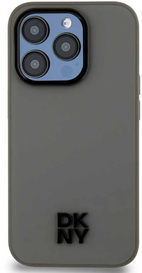 DKNY PU Leather Stack Logo Magsafe dėklas telefonui Apple iPhone 15 Pro Max pilkos spalvos