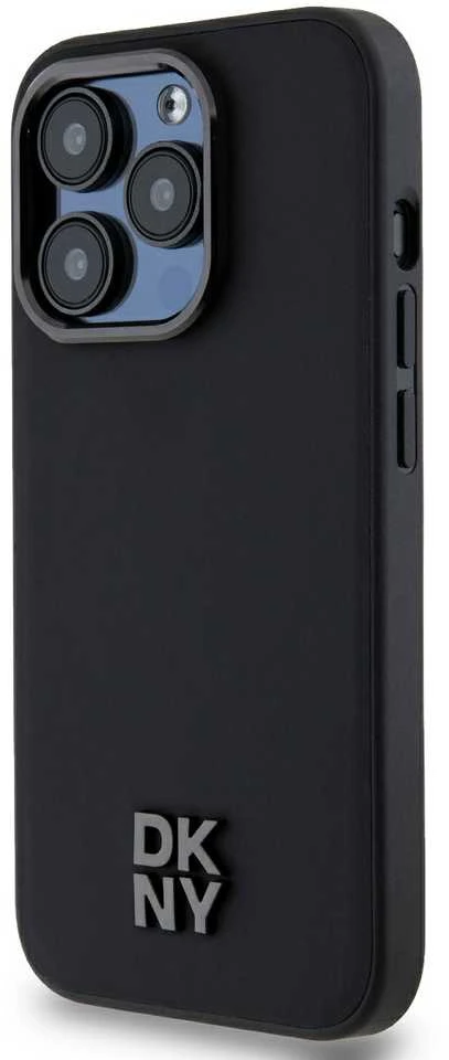 DKNY PU Leather Stack Logo Magsafe dėklas telefonui Apple iPhone 15 Pro Max juodos spalvos