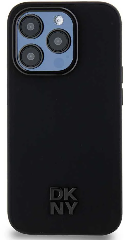DKNY PU Leather Stack Logo Magsafe dėklas telefonui Apple iPhone 15 Pro juodos spalvos