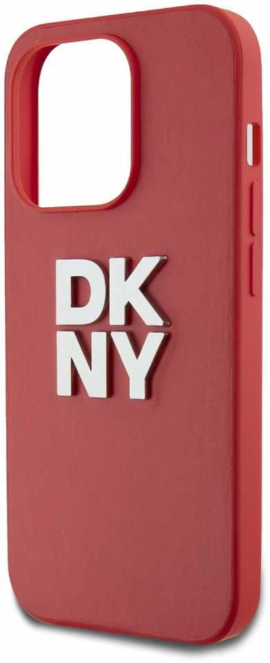 DKNY PU Leather Stack Logo Wrist Strap dėklas telefonui Apple iPhone 14 Pro raudonos spalvos