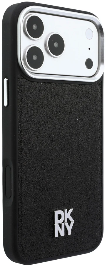 DKNY PU odos dėklas su fiksuotu blizgančiu dirželiu ir Magsafe funkcija, skirtas iPhone 18 Pro, juodas