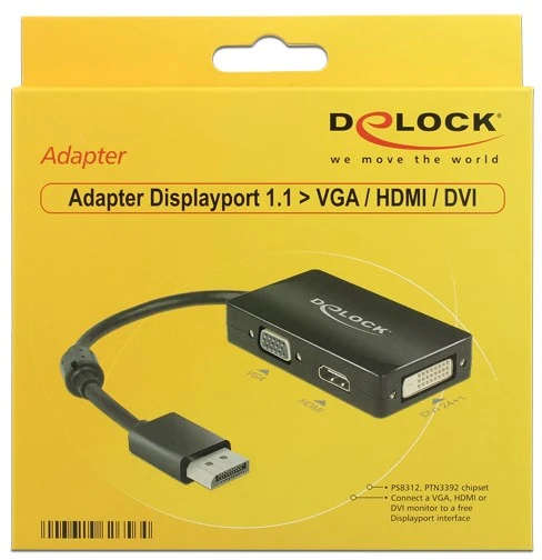 DeLOCK 0.16m DisplayPort/VGA+HDMI+DVI Juodas