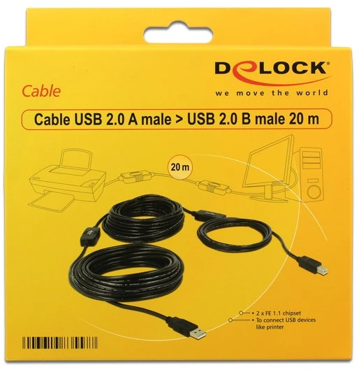 DLC DeLOCK 20m, USB2.0-A – USB2.0-B USB kabelis USB A USB B Juoda